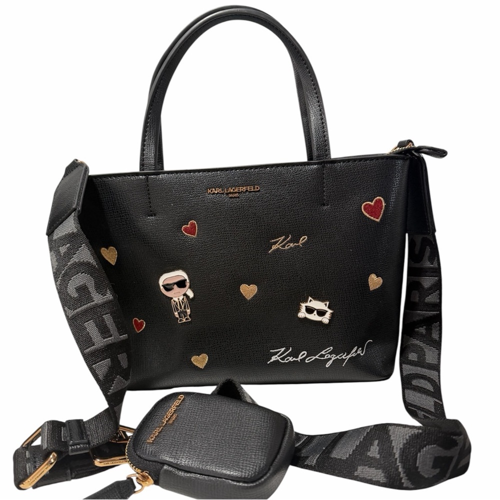KARL LAGERFELD MAYBELLE TOTE CROSSBODY BAG PURSE BLACK